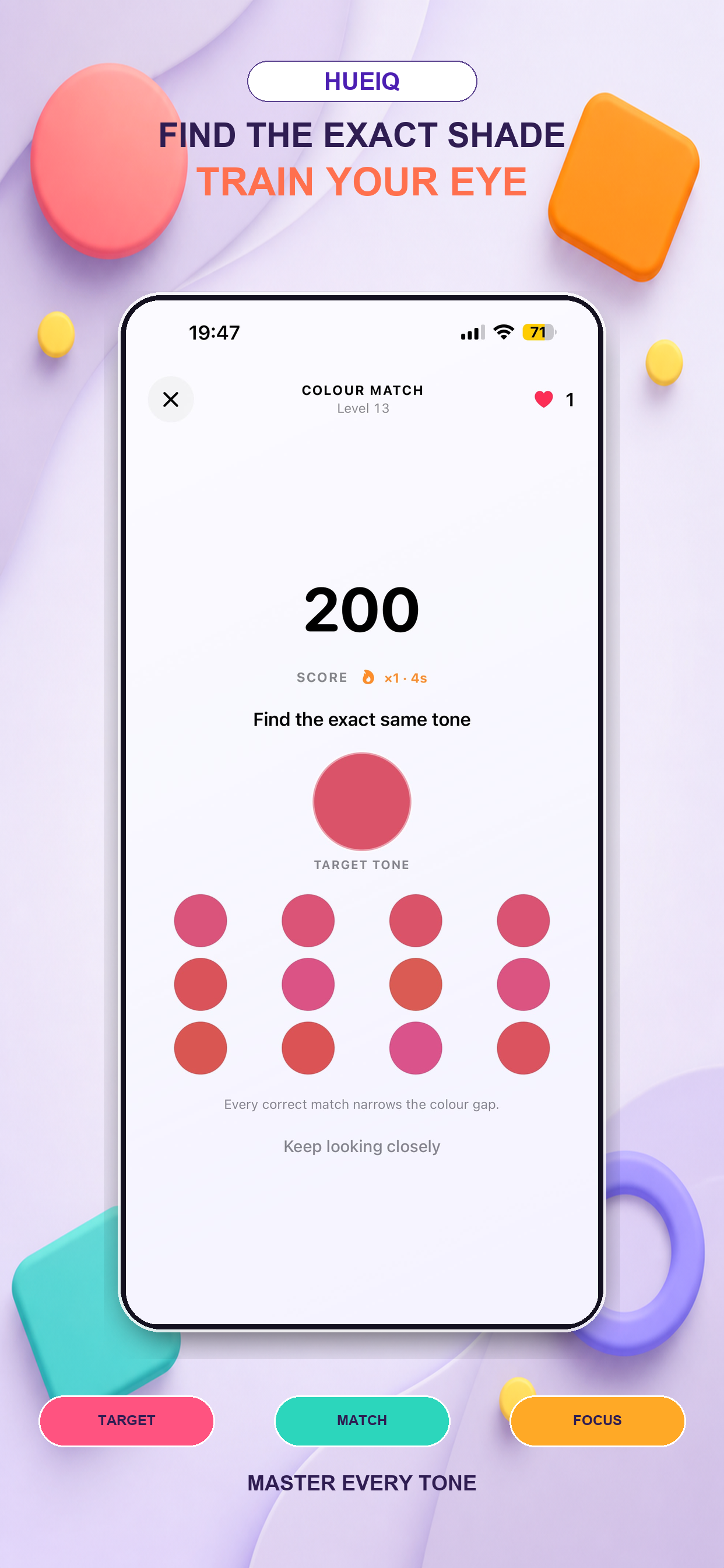 HueIQ Colour Match game screen