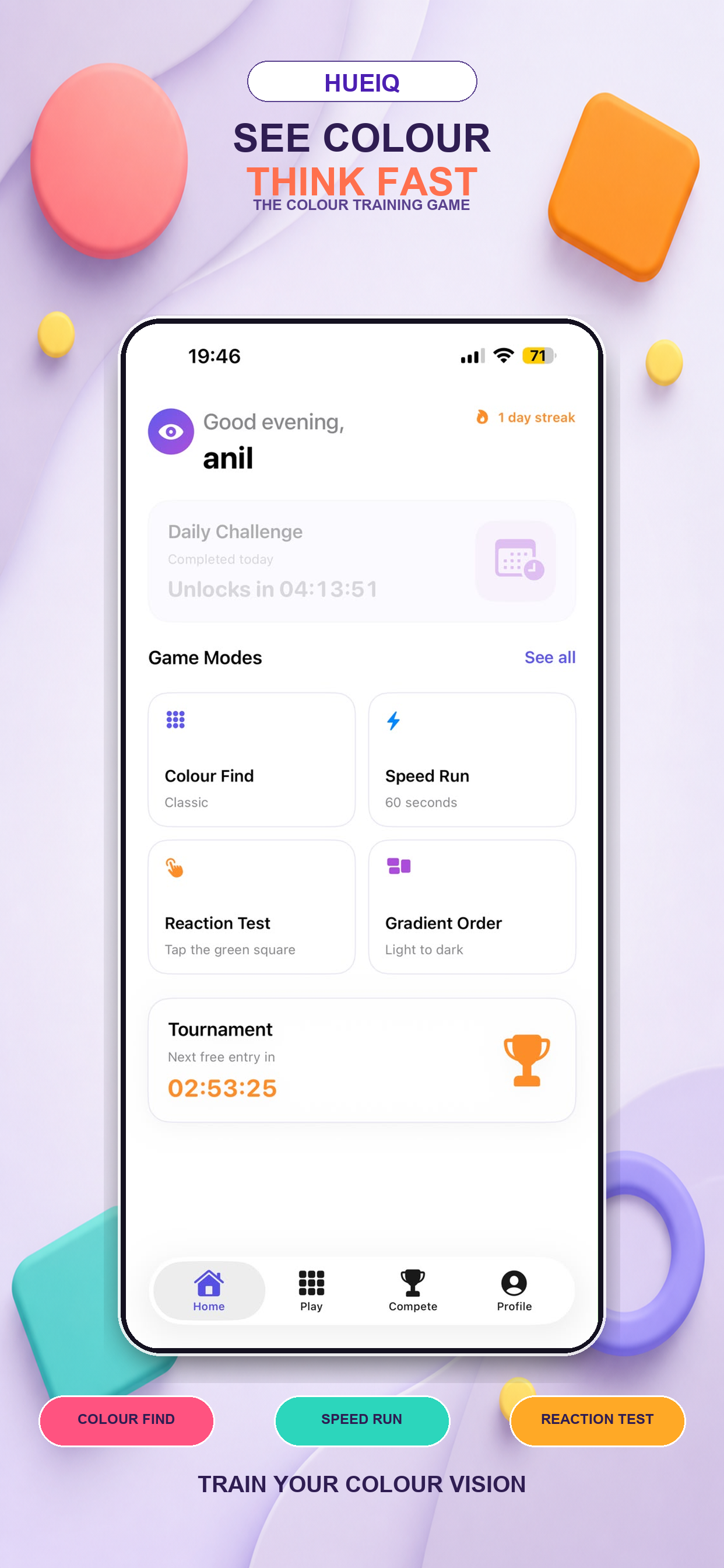 HueIQ home screen